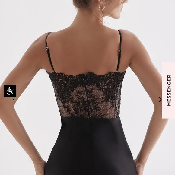 Classic Black Satin & Lace Corset Cocktail Dress by House of CB - Picture 7 of 11